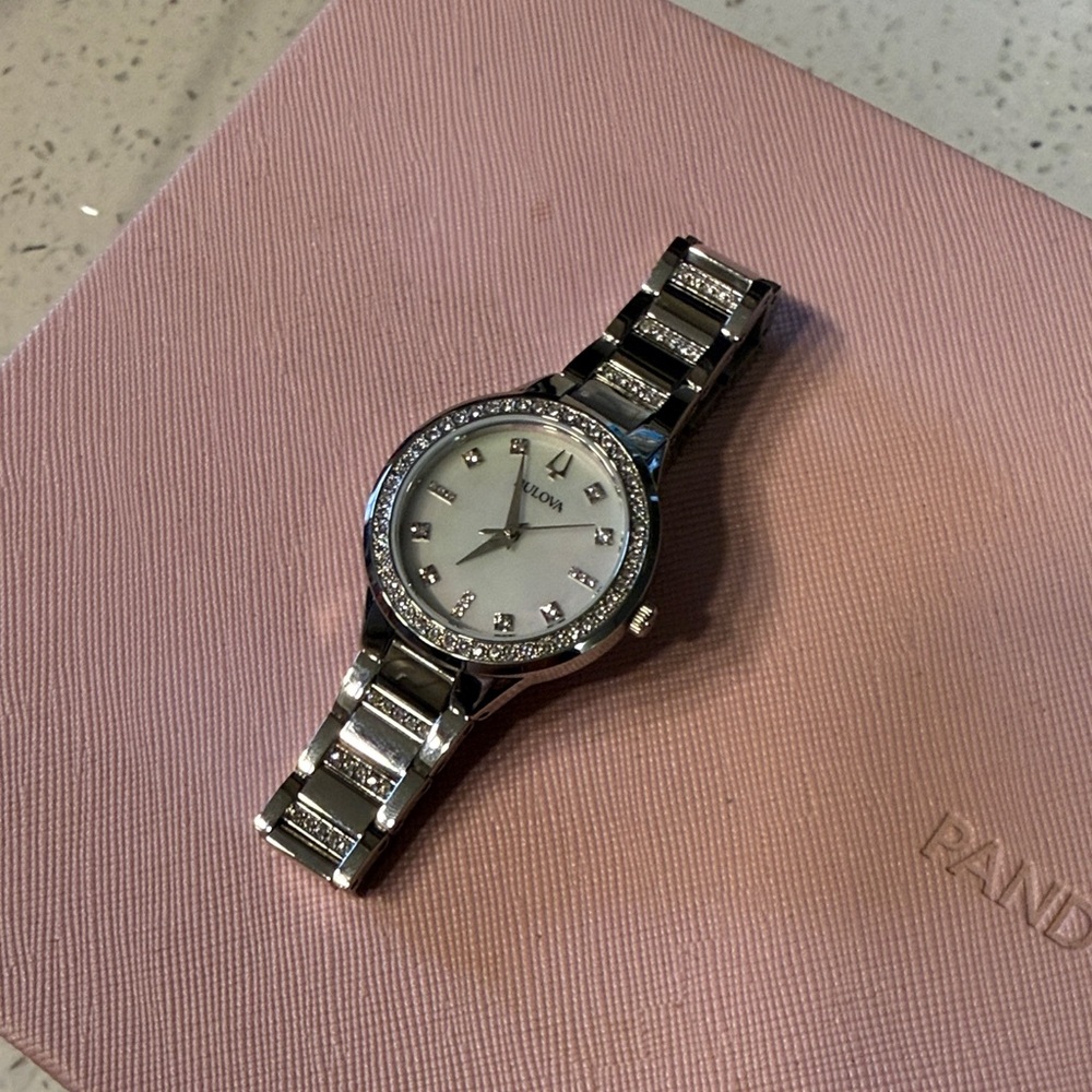 Bulova Silver and Black Crystal Watch